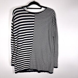 ALEXANDER WANG Size L Long Sleeve Navy Striped Knit Lightweight‎ Sweater Top
